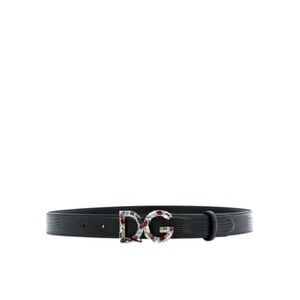 Authentic DOLCE & GABBANA Leather Belt W/Jeweled Logo Buckle SZ 34 NWT BE1272